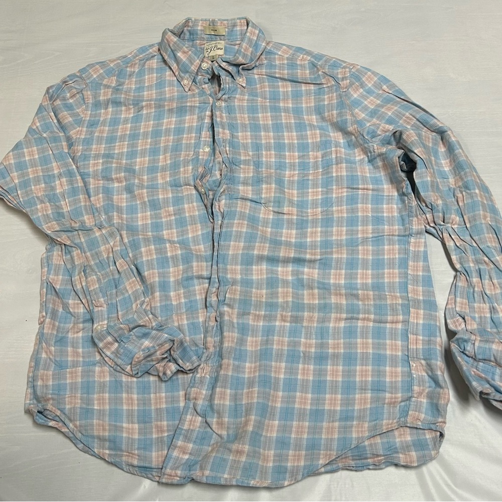 J. Crew men’s button down size large blue and pink